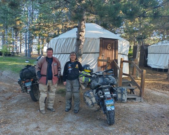 Dawn and Paul Miller, moto and yurt.