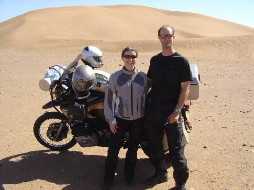 Tam and Xander Kabat in Morocco with bike.