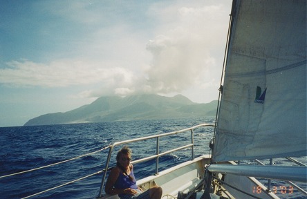 Sailing near the active volcano of Montserrat