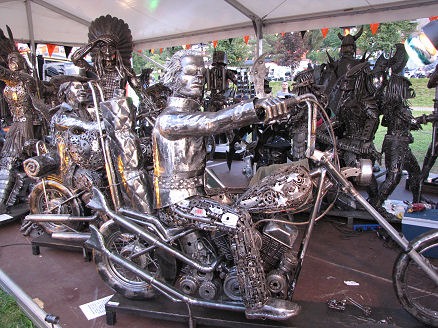 Magnificent Easy Rider sculpture from waste auto parts
