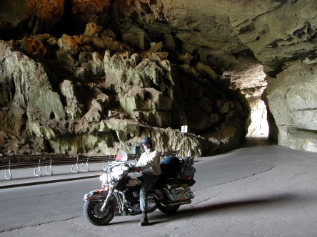 Driving through the cave entrance to Jenolan Caves