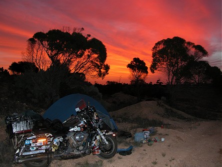 Sunset camp on 90 mile straight, Nullarbor