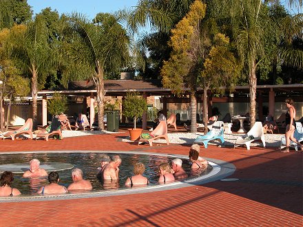 Retirees soaking in the thermal pools