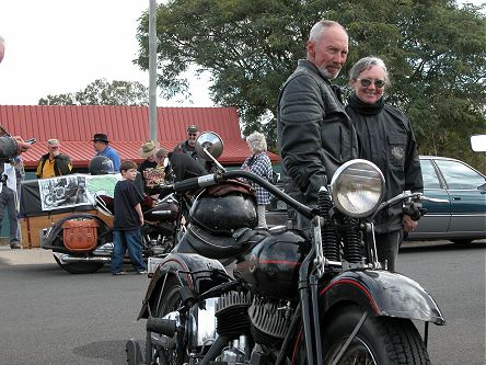 Kay and Ron looking at one of the older escort motorcycles to Toowoomba