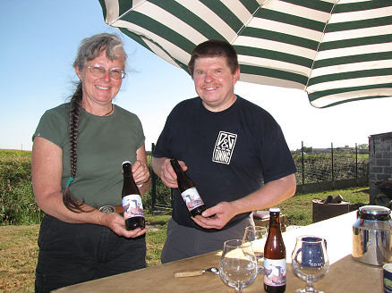 Rik and Kay with Rik's Llama Beer, home made