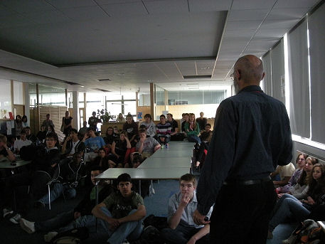 Speaking to a class at the International School