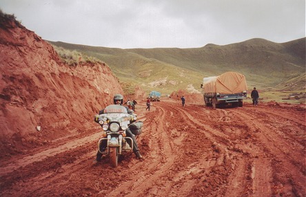 Road works and rain, luckily we were headed down hill