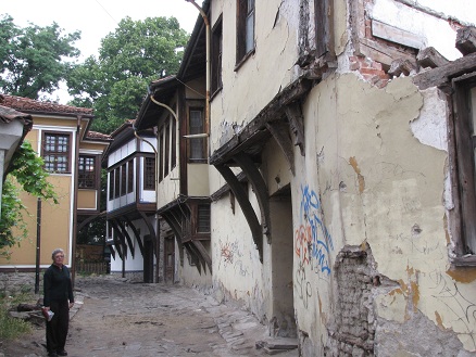 Restored Kashta traditional homes in Plovdiv next to crumbling ones