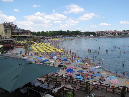 Crowded beachside on the Black Sea at Sozopol