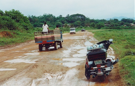 Local trucks built around Chinese engines, on muddy roads.