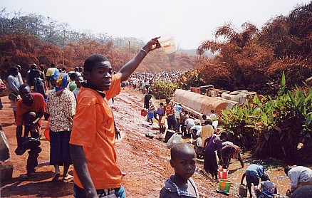 Collecting kerosine from an overturned tanker