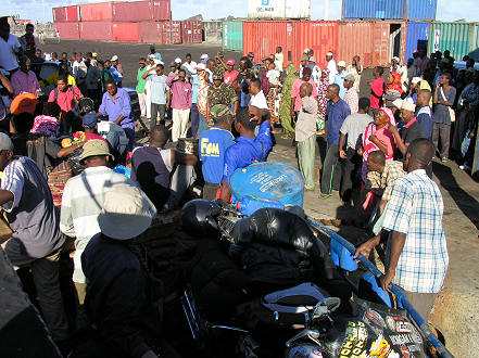The welcoming crowd at Moroni port, capital of the Comoros