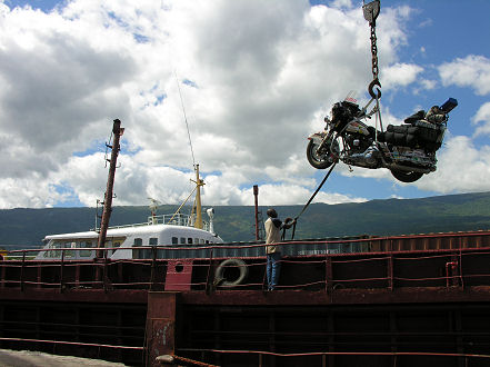 Bike gantried across for a second loading onto Shissiwani