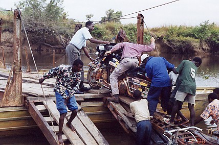 Trying to get the bike onto a barge river crossing