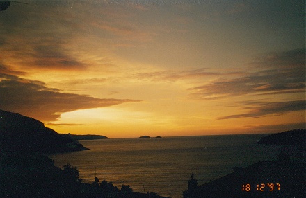 Sunset from our apartment window in Dubrovnic