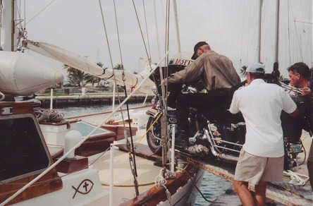 Loading onto an American Missionary yacht, brings bibles etc to Cuba