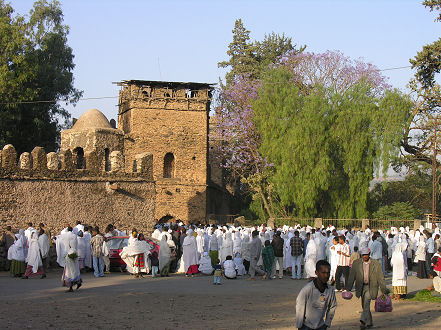 Ethiopian Orthodox Christians amass for prayer in their white robes