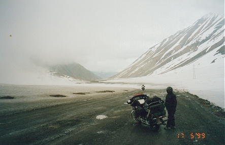 At the top of the Caucasus mountains heading into Russia