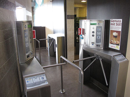 Pay toilets at McDonalds restaurant, common in Germany