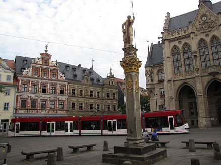 Erfurt's old historical square, with a modern electric tram