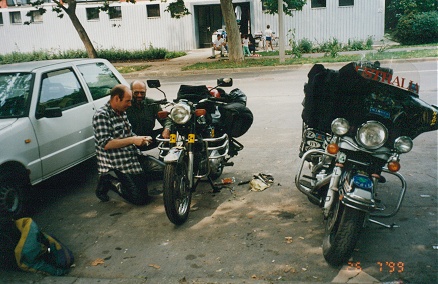 Ewan, with his Indian Enfield, a boiled battery