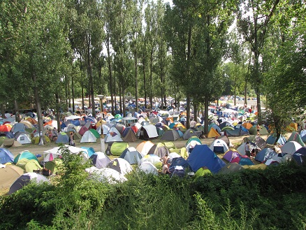 Packed campground at the music festival in Tokaj