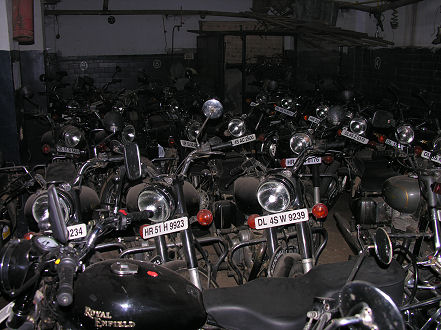 Enfield motorcycles waiting for the next tour