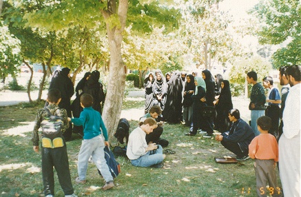 Iranian women keeping a polite distance from a foreign male