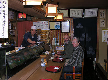 Welcomed back like old friends to this sushi bar in Matsumoto