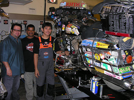 Working on the motorcycle at the Kuwait H-D