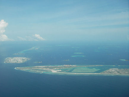 Male, Airport and Hulhumale Islands from our departing plane