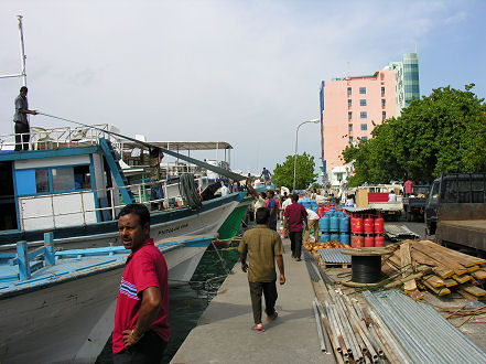 Busy local port taking supplies to the islands