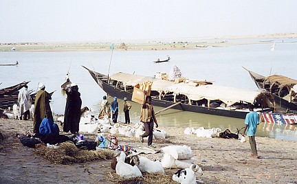 Loading a boat heading up or down river