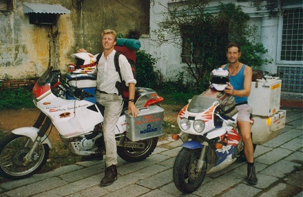 The first overland motorcycle travellers I met, heading for Indonesia, Ray and Sjaak.