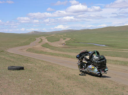 Merging and diverging tracks across the steppe, a common road type