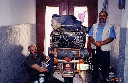 The hotel owner allowed us to change the belt, flown in from America, in his hotel lobby