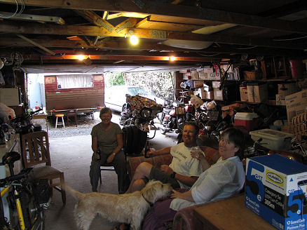 Enjoying a gin and tonic in Nigel and Lee's garage