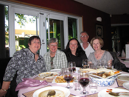Enjoying dinner with Joy and friends in Christchurch