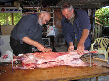 Preparing the lamb with garlic