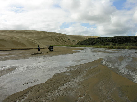 Leaving 90 mile beach via Te Paki Stream