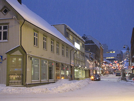 Beautiful snow covered streets of Tromso