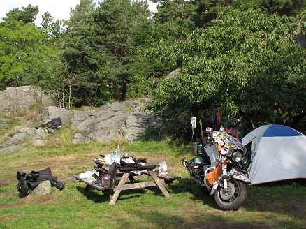 Drying our gear at the Kristiansand campground