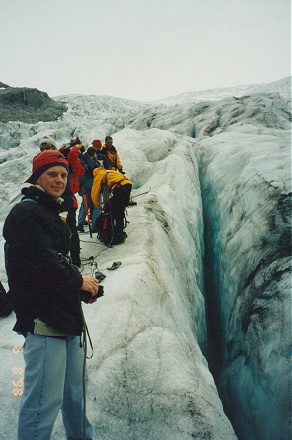 Cramponning next to a crevass