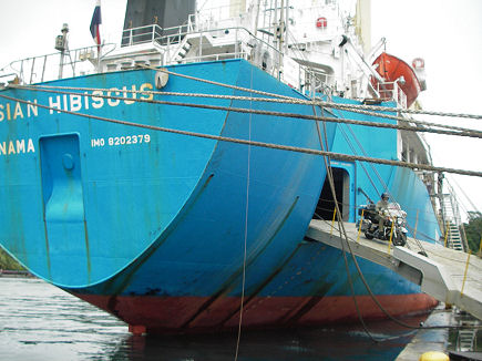 Uncrating on the vessel and riding ashore