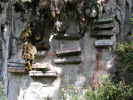 Hanging coffins in Sagada, traditional burial site