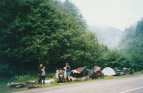 Setting up camp right alongsid the road, just before it rained