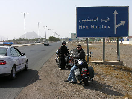 Taking the Non Muslim road around Medina with our friendly police escort