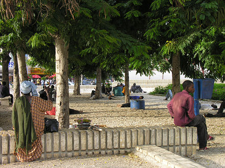 Resting in the park of Independence Place, Dakar