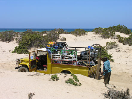 Much time was spent digging out of the sand