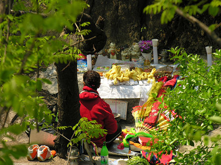 Shamanist at his spiritual shrine